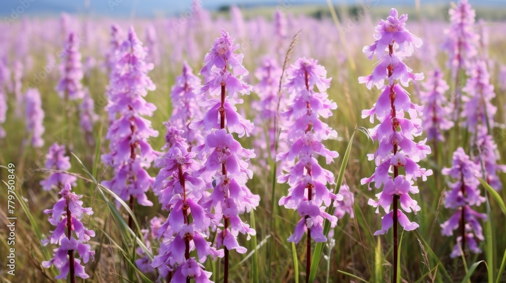 Picturesque meadow filled with blooming wild orchids Picturesque meadow filled with blooming wild orchids