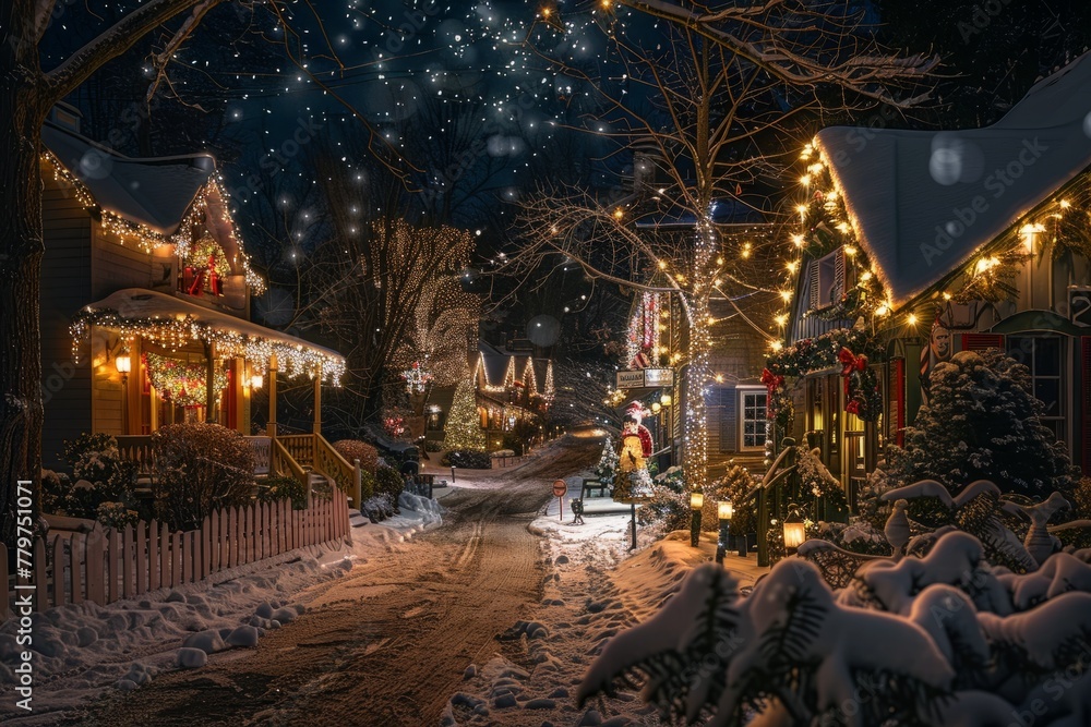 Charming Christmas Village Decorated with Festive Lights