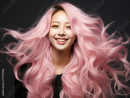 Smiling Woman With Long Pink Hair