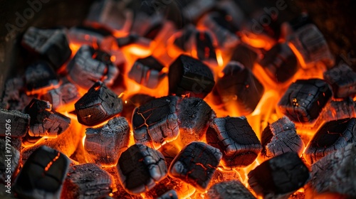 Glowing coals of the barbecue under the nights mirror