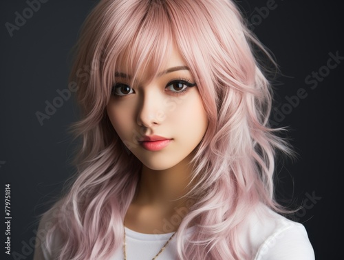 Woman With Long Pink Hair and Necklace