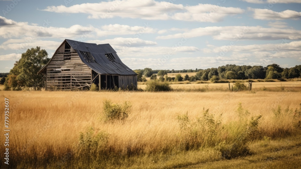Rustic barn surrounded by green grass and trees Rustic barn surrounded by green grass and trees
