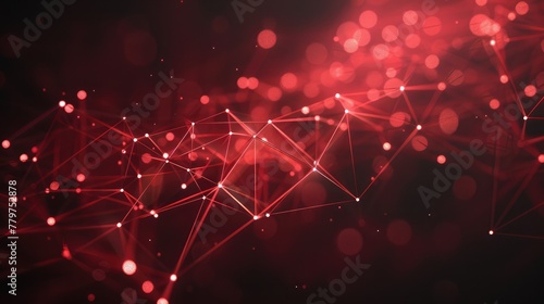 Abstract polygonal space low poly dark background with connecting dots and lines. Connection structure. 3d render of abstract background with red spheres. Network concept.