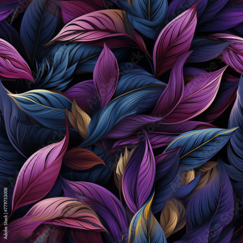 Seamless abstract purple leaves decoration background