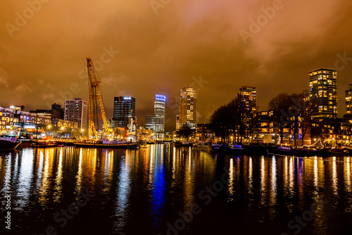 This is a photograph of the city's night view near Rotterdam Central.