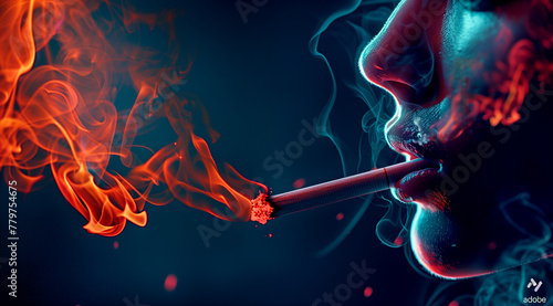 A man is smoking and smoke is escaping from his mouth. It is World No Smoking Day today.