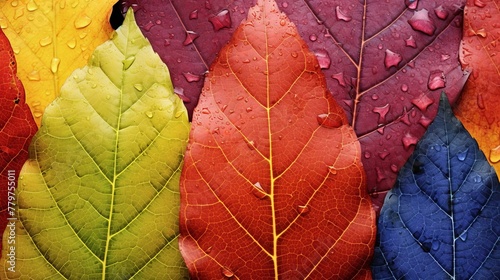 A close up of vibrant autumn leaves  with different colors  veins  and patterns