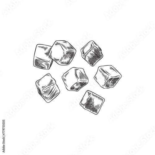 Ice cubes sketch vector illustration