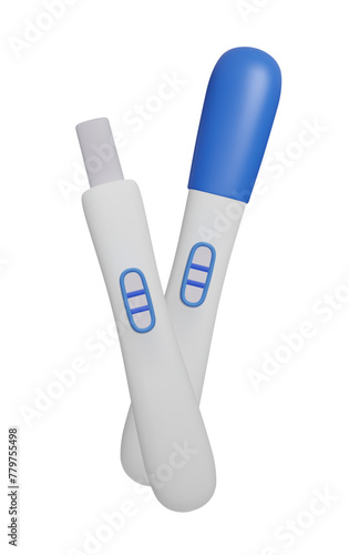 Pair of 3D pregnancy test kit isolated on white. Cute cartoon style blue 3D pregnancy test vector. Childbirth motherhood pregnancy planning, ovulation fertility tracking, woman intimate healthcare.