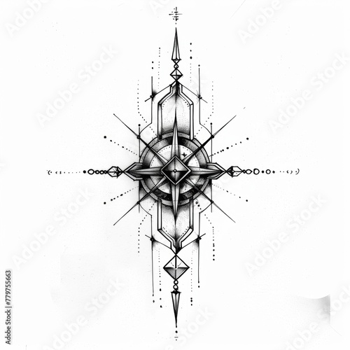 Minimalist compass rose design featuring prominent hexagonal elements tattoo design