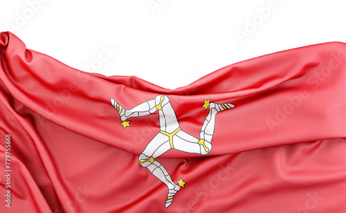 Flag of Isle of Man isolated on white background with copy space above. 3D rendering