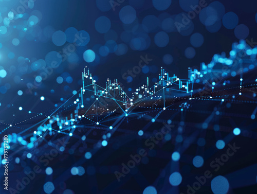 Rendering 3d ad alta fedeltà di dati fcrescita  del mercato azionario isolato su uno sfondo tecnologico blu photo