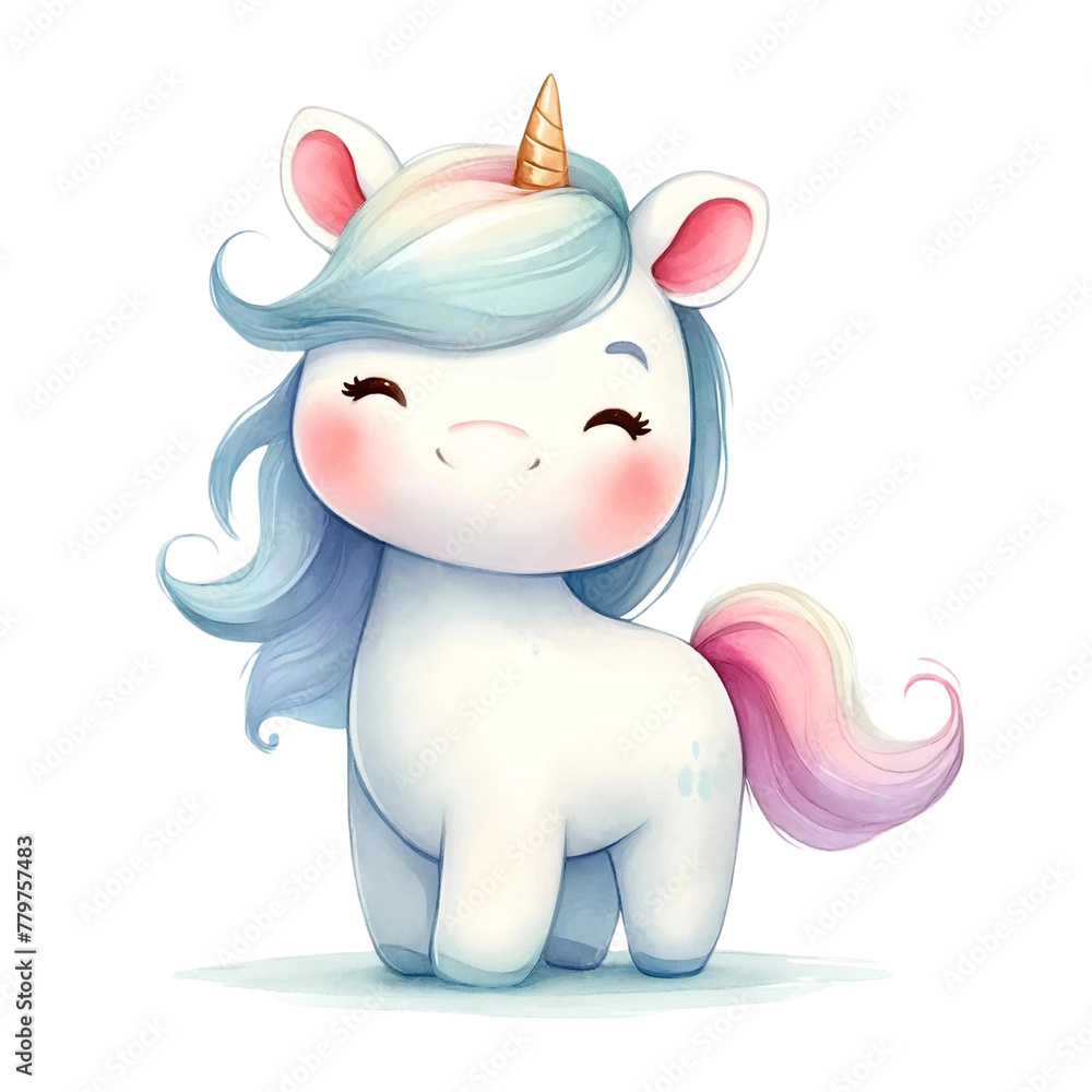 Unicorn Standing Side View Isolated Illustration
