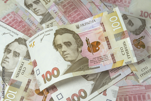 One hundred Ukrainian hryvnia banknote close-up