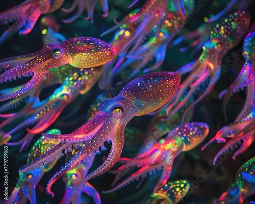 A school of neon-lit squid © 220 AI Studio