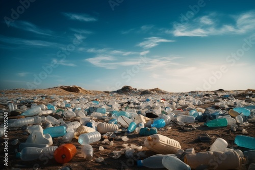 Expansive Landscape Littered with Plastic Waste - Environmental Impact of Pollution and the Need for Sustainable Practices
