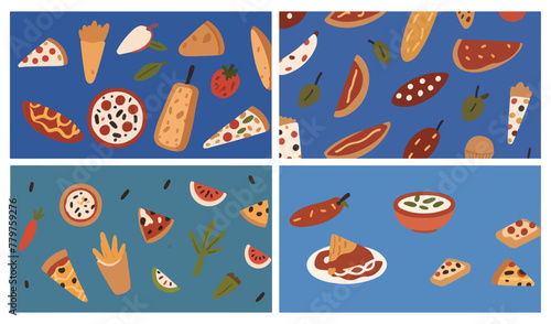 Set of Seamless Pattern of Pizza Illustration. Sizzling Sausage Sensation. Delectable Pizza Delight.