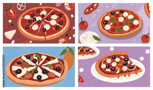 Set of Pizza. Sizzling Sausage Sensation. Delectable Pizza Delight. Vector Illustration.