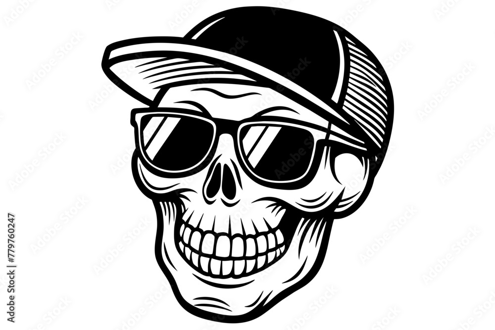 closeup-of-a-skull-that-smiles--has-sunglasses-vector illustration