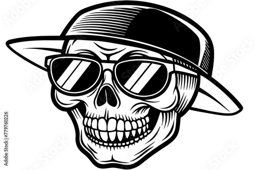 closeup-of-a-skull-that-smiles--has-sunglasses-vector illustration