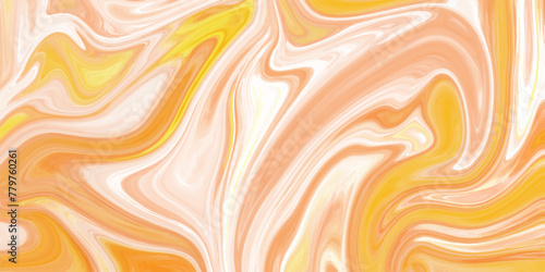 Abstract beautiful swirl liquid orange background, Bright and shiny swirl liquid background. multicolored pattern for designer white paint mixing into orange Liquid mixing marble wallpaper.