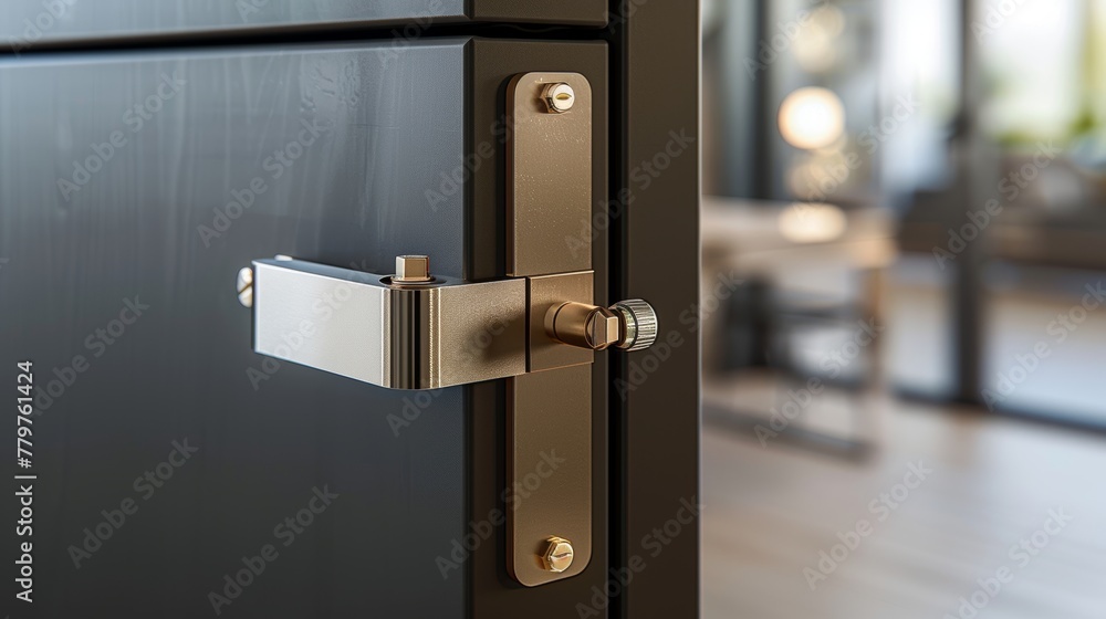 Obraz premium Close-up on innovative flat magnetic cabinet latches, blending security and design with inspired ideas for window and door locks