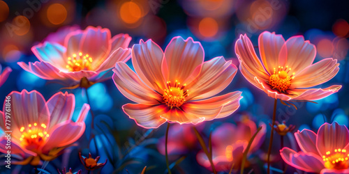 Illuminated Cosmic Blossoms: Neon Glow Floral Beauty