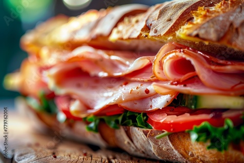 Deluxe Ham Sandwich Close-Up with Fresh Veggies