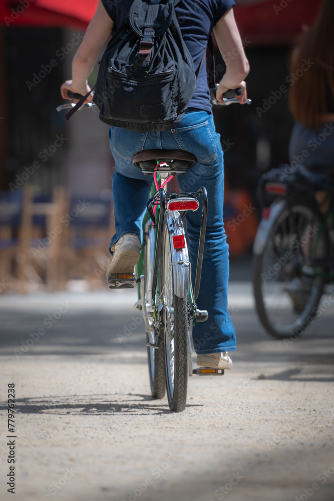 Fototapeta premium Green bikes in Barcelona in the spring time..Barcelona, Catalonia, Spain.