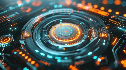 Sci-fi interface with circle and buttons  dark background