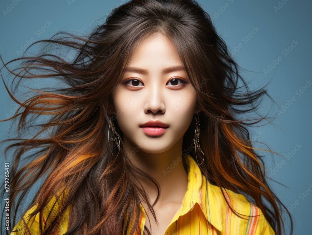 Woman With Long Hair in Yellow Shirt Woman With Long Hair in Yellow Shirt