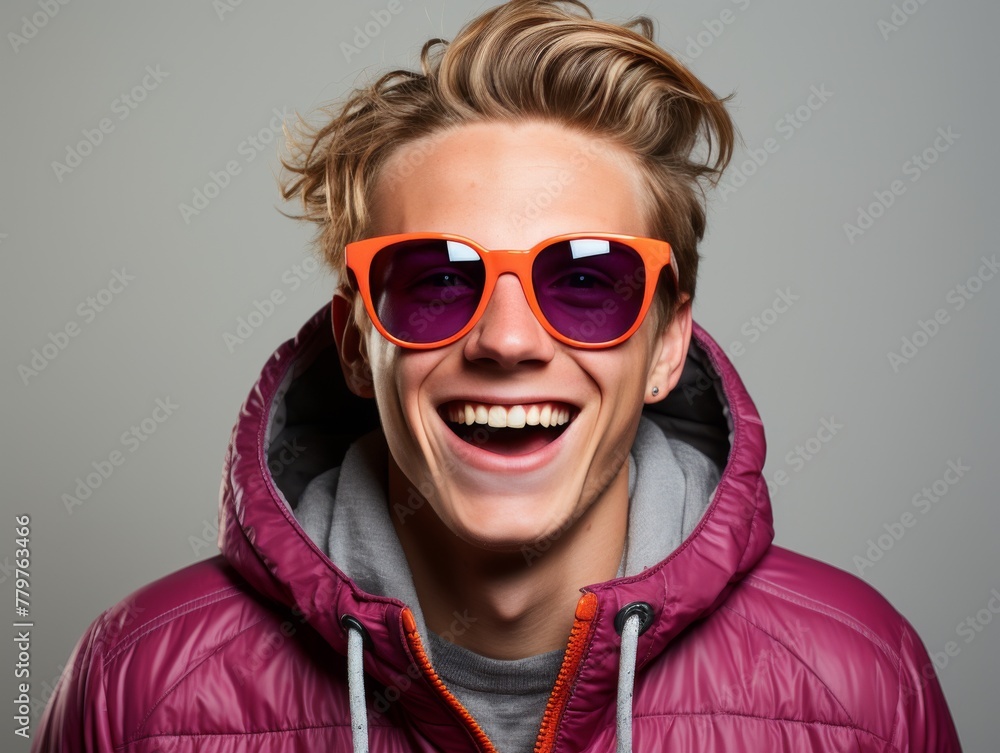 Stylish Man in Purple Jacket and Orange Sunglasses Stylish Man in Purple Jacket and Orange Sunglasses