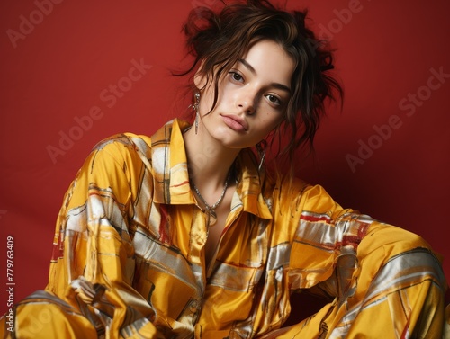 Woman Sitting on Chair Wearing Yellow Shirt