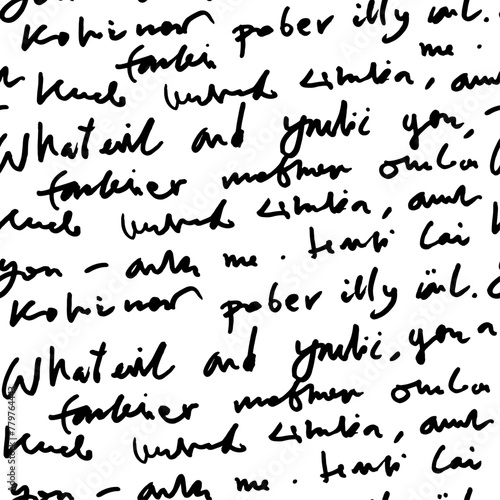 Handwritten abstract text seamless pattern, vector script background