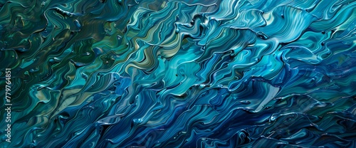 Turquoise ripples dance on a canvas of midnight blue and emerald green, creating a mesmerizing abstract spectacle."