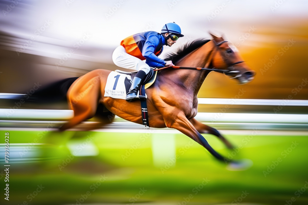 Naklejka premium Jockey Riding Racehorse at High Speed