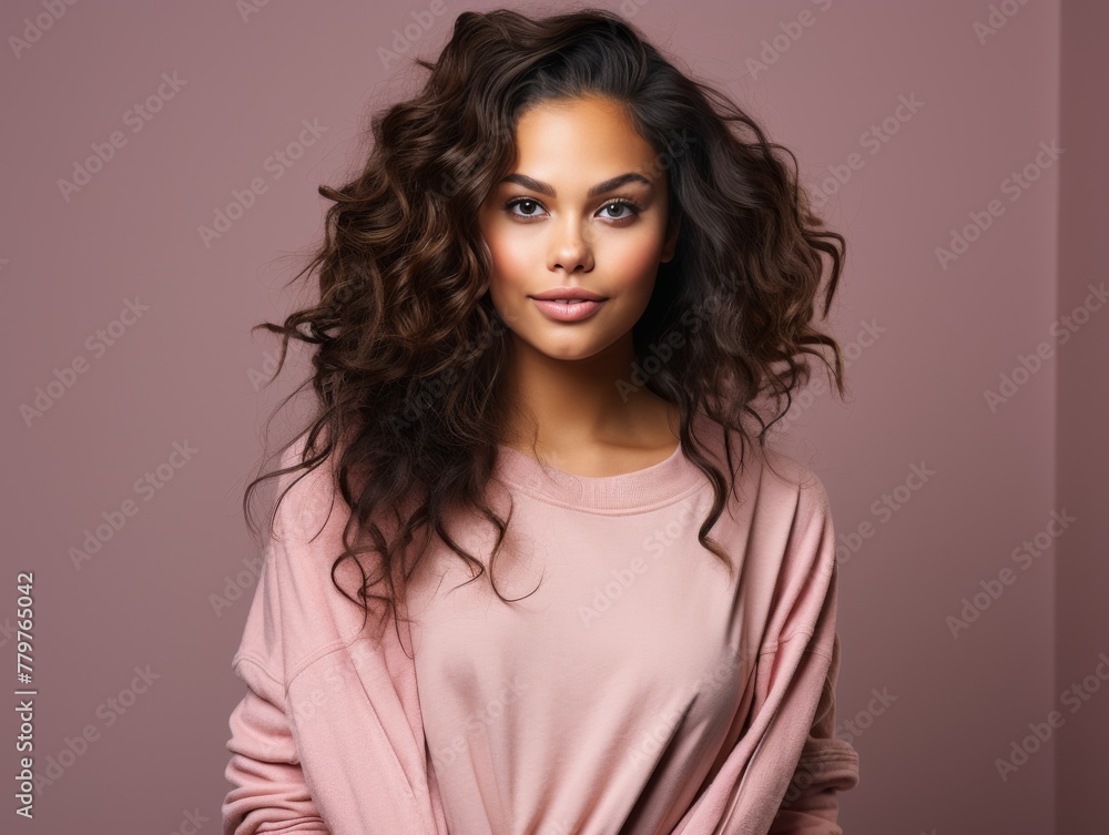 Woman in Pink Sweater Posing for Picture Woman in Pink Sweater Posing for Picture