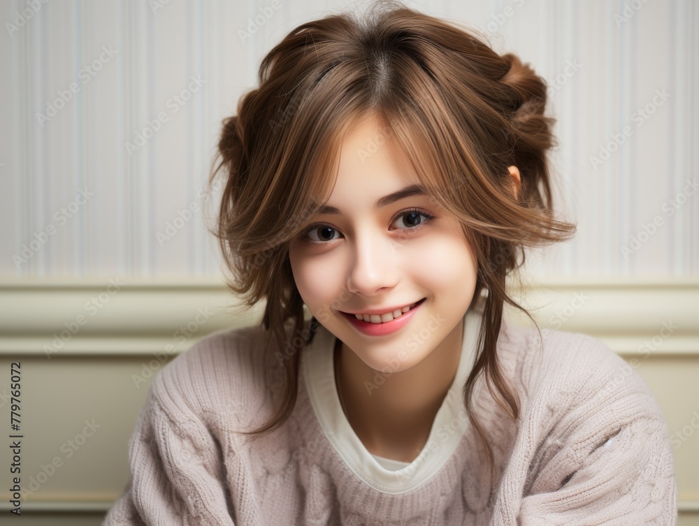 Young Woman With Long Hair Smiling at Camera Young Woman With Long Hair Smiling at Camera