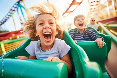 Kids Screaming with Joy on Thrilling Rollercoaster Ride © Katynn