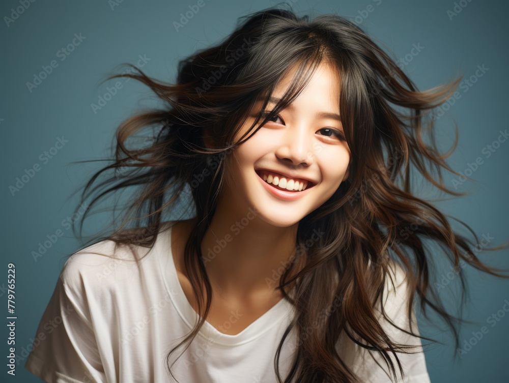 Woman Smiling and Waving Long Hair Woman Smiling and Waving Long Hair