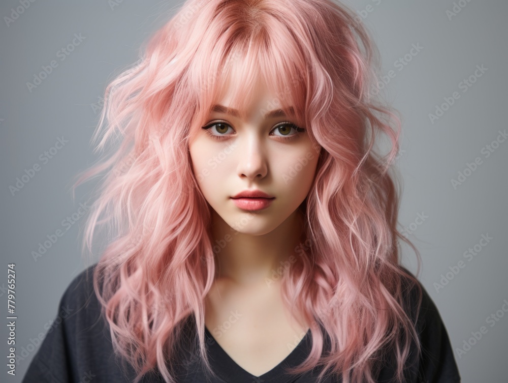 Woman With Pink Hair and Black Shirt Woman With Pink Hair and Black Shirt