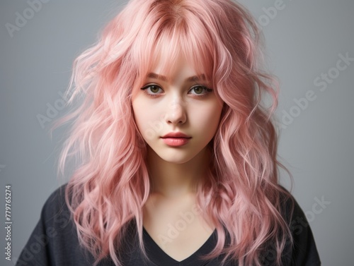 Woman With Pink Hair and Black Shirt