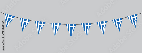 Greece bunting garland, string of triangular greek flags, pennants, retro style vector illustration