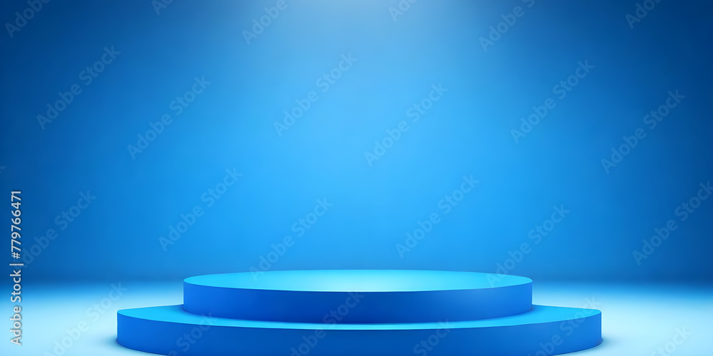 Obraz premium A blue podium stands under a bright spotlight against a blue background