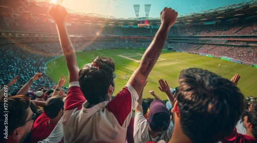 A fan celebrating at a cricket match photo