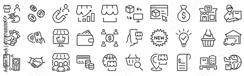 Retail commerce web icons. related to payment. Editable stroke. Vector illustration