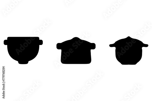 Boiling pot silhouette icon set. Cooking ware flat design