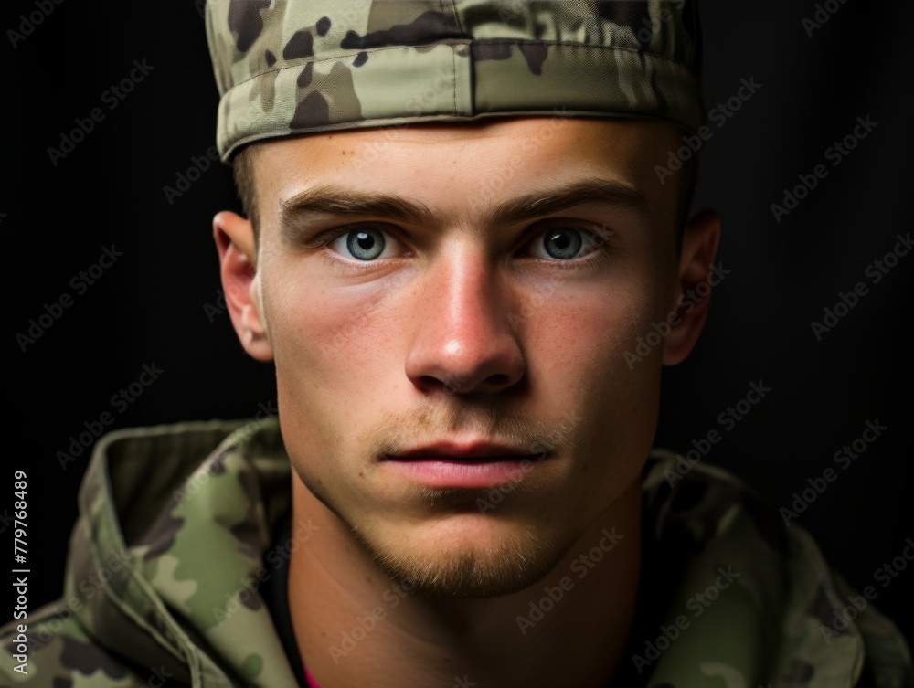 Man Wearing Camouflage Jacket and Hat Man Wearing Camouflage Jacket and Hat