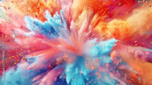 Colorful explosion of vibrant colored powder on a dramatic black background for stock photography