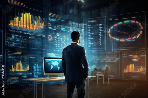 Businessman analyzing market data, financial graph report, economic growth, business strategy, planning and solution, risk management. Banking business, finance and investment concept.